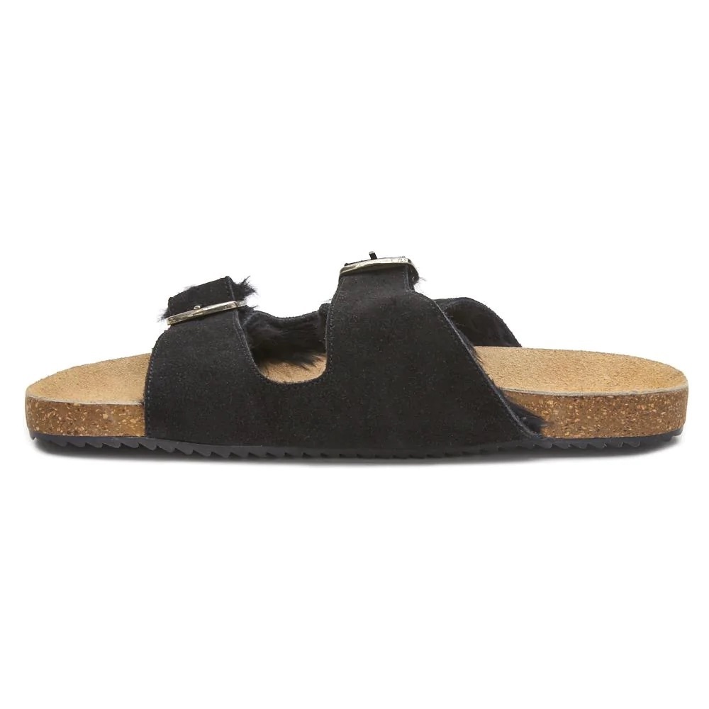 SUEDE LEATHER UPPED BUCKLE SANDAL WITH FAUX FUR LINING COMFORTABLE - Picture 4 of 6